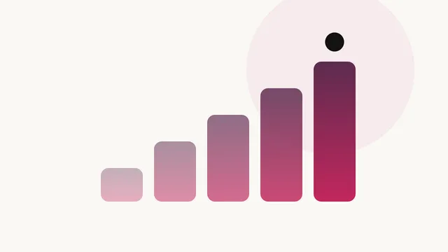 Five rose-to-plum steps rising to the right on a paper background